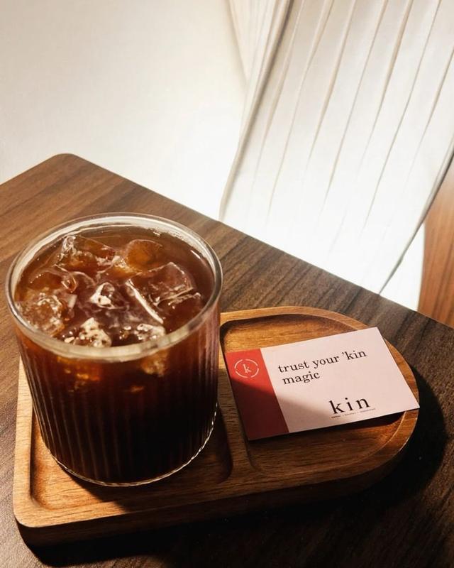 An iced coffee at Kin café, SŌMA House