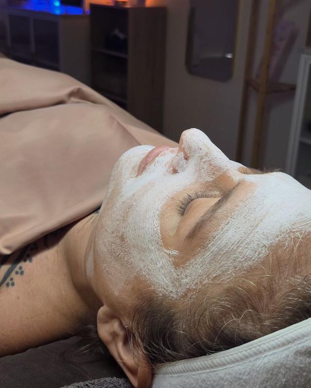 Close-up of a facial treatment